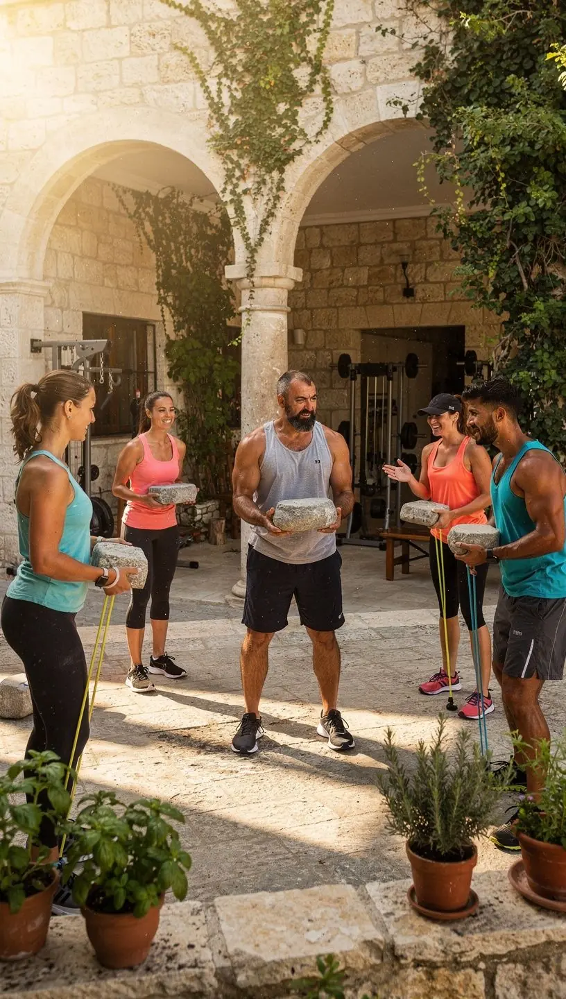 Αθλητές που εκτελούν ασκήσεις ενδυνάμωσης σε φυσικό περιβάλλον.